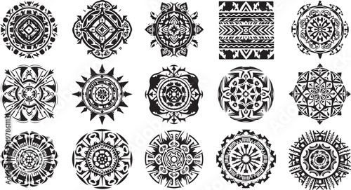 Collection of black and white mandala designs