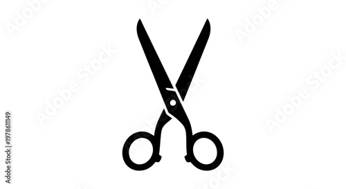 Vector illustration of black silhouette icon of a pair of scissors on a transparent background