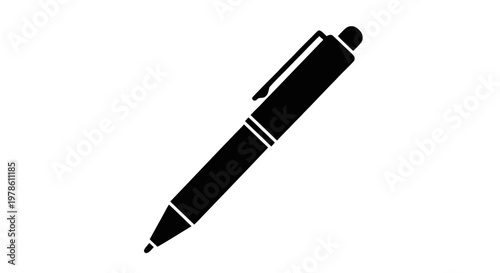 Vector illustration of black silhouette icon of a retractable ballpoint pen on a transparent background