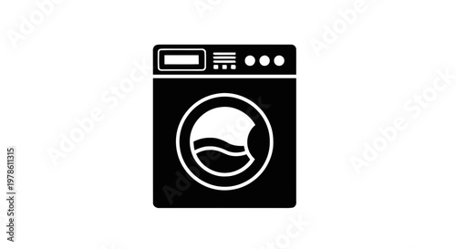 Vector illustration of washing machine icon, front load laundry appliance symbol on a transparent background