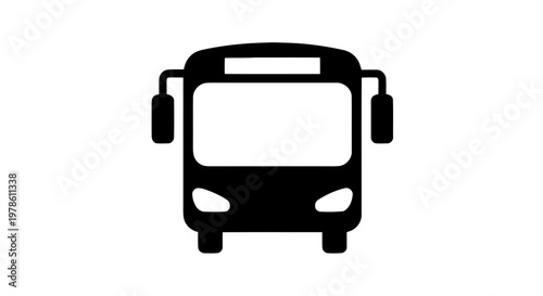 Vector illustration of black icon of a bus front view on a transparent background