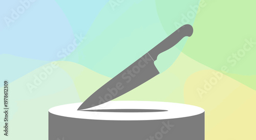 Minimalist kitchenware illustration showcasing a stylized knife on a pedestal against gradient