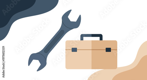 Minimalist representation of a toolbox and wrench for construction related activities