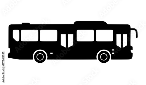 Black bus silhouette icon side view public transport coach vector isolated on white background