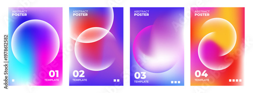 Set of futuristic abstract posters. Vibrant blurred gradients and defocused spheres for creative graphic design. Vector illustration.