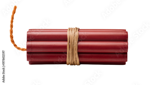 Photography Bundle of red dynamite sticks tied with twine, isolated on transparent backgroun