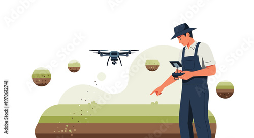 Modern agriculturalist utilizing drone technology for soil analysis and precision farming techniques