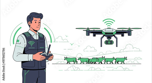 Modern agriculture drone technology for monitoring livestock on a farm with advanced tools