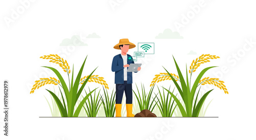 Modern Agriculture: Farmer Utilizing Technology for Crop Management and Increased Productivity in