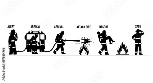 Firefighter Sequential Action Vector Pack – Alert Rescue Fire Silhouettes