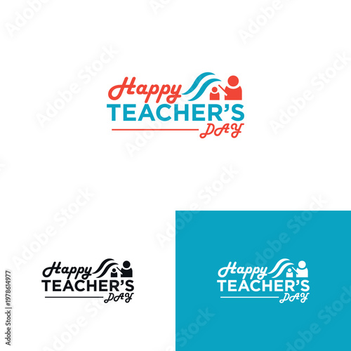 Happy Teacher's Day Greeting Logo with Teacher and Student Icon