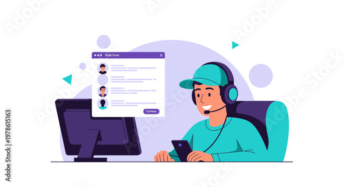 Man using digital tools for online communication and multitasking in the digital age