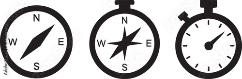 Compass navigation direction stopwatch time timer equipment icon set