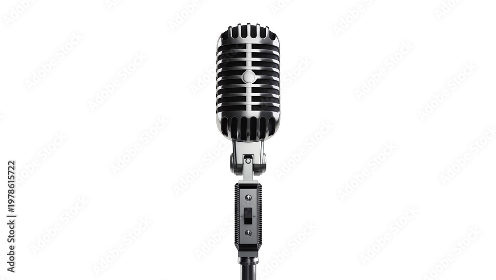 Fototapeta premium Retro silver microphone with chrome details, isolated on transparent background