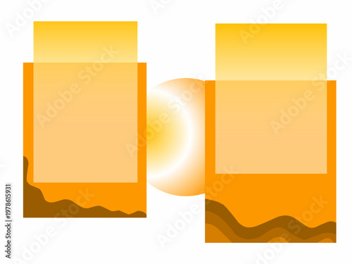 Double set of transparent yellow box illustrations. Hand-drawn transparent boxes on a white background.