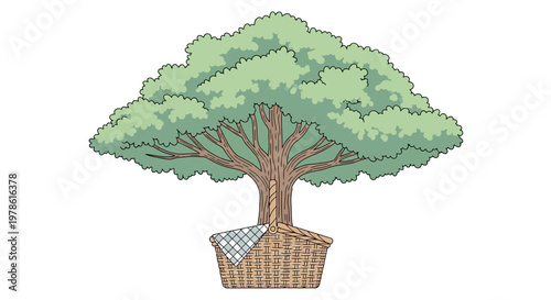 Tree in a basket container outdoors.
