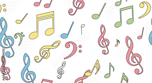 Colorful music notes and symbols.