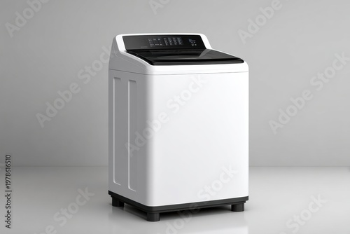 Modern White Laundry Appliance with Black Control Panel on Minimalist Backdrop
