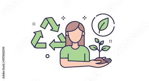 Woman Holding Small Green Plant.