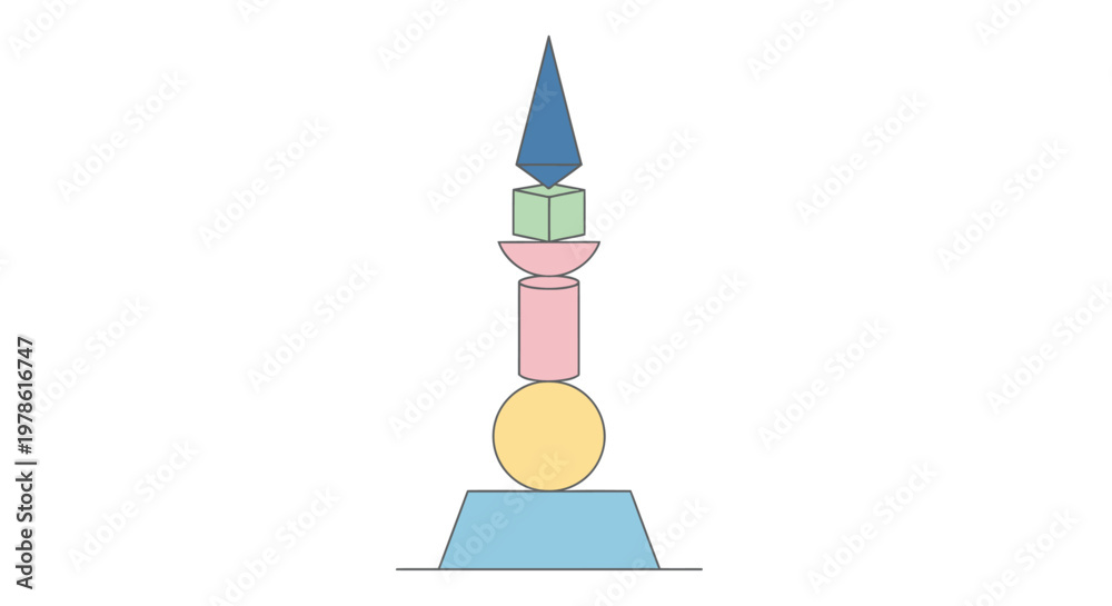 Fototapeta premium Colorful Tower with Geometric Shapes Stacked.