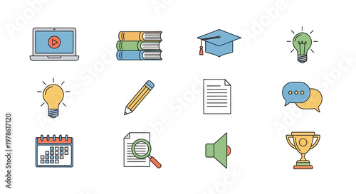 Education icons on white background.
