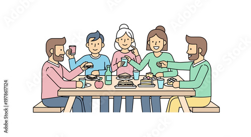 Group of adults sitting at picnic table.