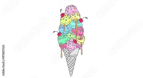 Colorful Ice Cream Cone Dessert Treat.