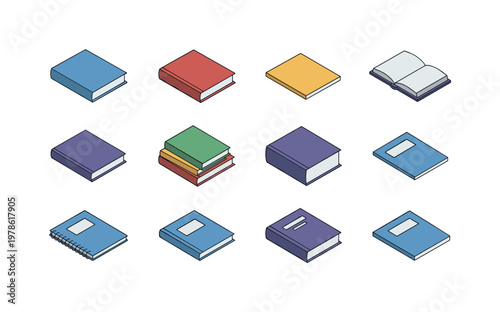 Textbook, hardcover book, softcover book, open book, closed book, stacked books, thick textbook, thin booklet, notebook textbook,