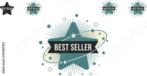 Best seller badge with starburst splash effect modern grunge label design for product promotion marketing branding and retail advertising vector illustration