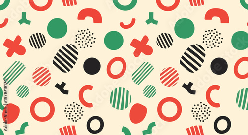 Geometric shapes in a vibrant abstract pattern on a beige background