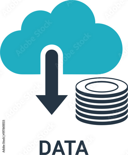 Cloud data storage icon with database download symbol modern technology concept for backup computing server network and digital information management vector illustration