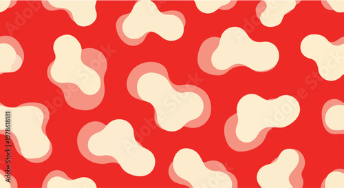A vibrant illustration of dog bones scattered across a red background