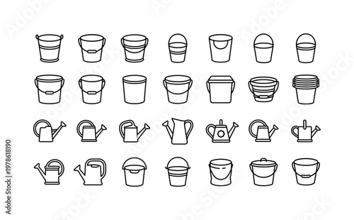 Buckets and watering cans with metal buckets, plastic buckets, galvanized buckets, small pails, large pails, traditional watering