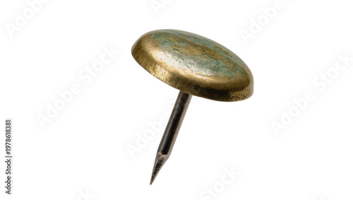 Vászonkép Antique brass upholstery tack with verdigris patina, isolated on transparent bac