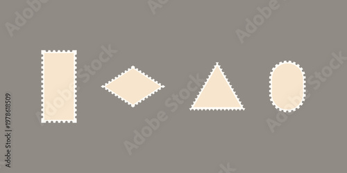 Set of blank frames of postage stamps. a retro post stamp set. Empty postal shapes border, and a collection of paper postmarks, suitable for mailing letters.