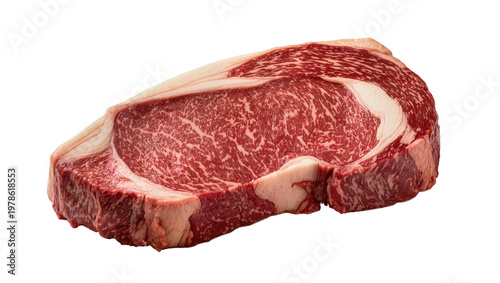 Konstfotografi Raw marbled ribeye steak with thick fat cap, isolated on transparent background