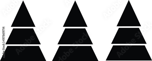 Black pine tree silhouette icons set for winter Christmas holiday decoration forest nature landscape minimalist evergreen spruce cedar fir plant design isolated on white background.