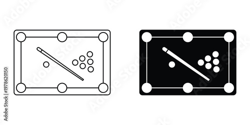 Pool table icon in black solid and linear symbol. Sports And Awards Symbol on White background. perfect for UI UX design.