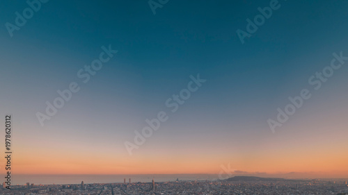 Barcelona Panorama at Dusk with Blue Hour Sky and City Lights, Bunkers del Carmel Viewpoint