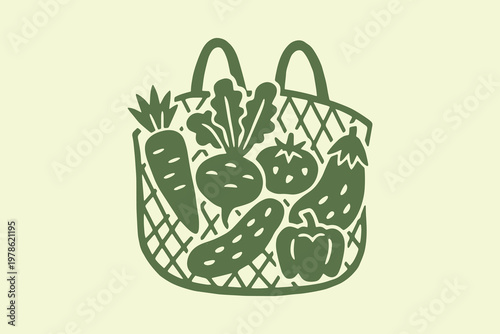 Vegetable basket naive doodle vector illustration