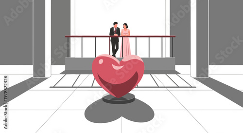 Couple Embracing Love Heart Sculpture in Modern Architecture