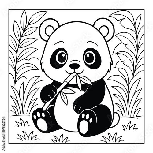 Panda in jangle for coloring page