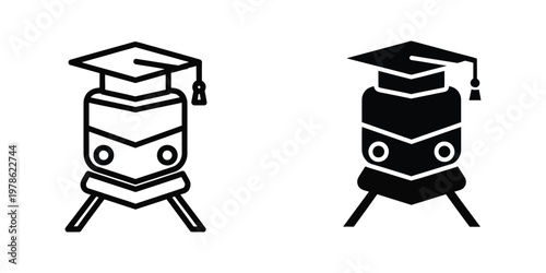 Graduation-themed robots with academic caps celebrating education and learning achievements