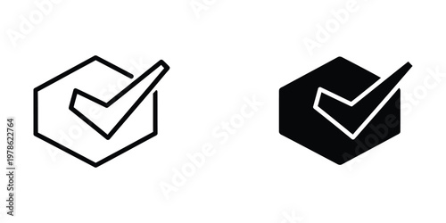 Two contrasting checkmark icons in geometric box shapes with different fill styles