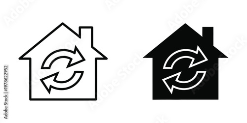 Recycling symbol integrated within house icons to indicate eco-friendly living spaces