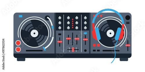 DJ Turntables and Headphones Illustration Music Production and Entertainment Equipment