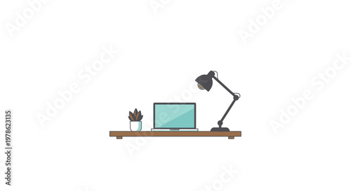 Desk lamp on a wooden shelf.