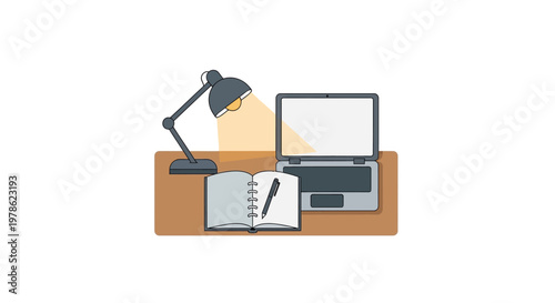 Desk with office supplies and laptop.