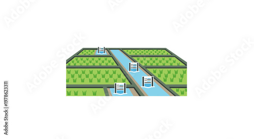 Detailed illustration of green farmland sections.