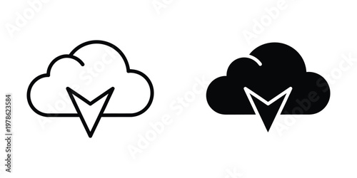 Contrast between light and dark versions of a cloud with a chevron logo icon